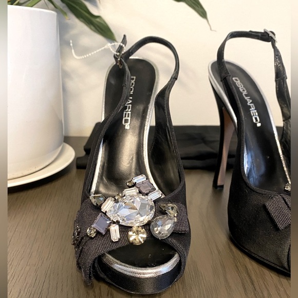 💕 DSQUARED2 Gemstone Crystals Embellished Black Italy Stiletto High Heels Sz 7 - Picture 14 of 16